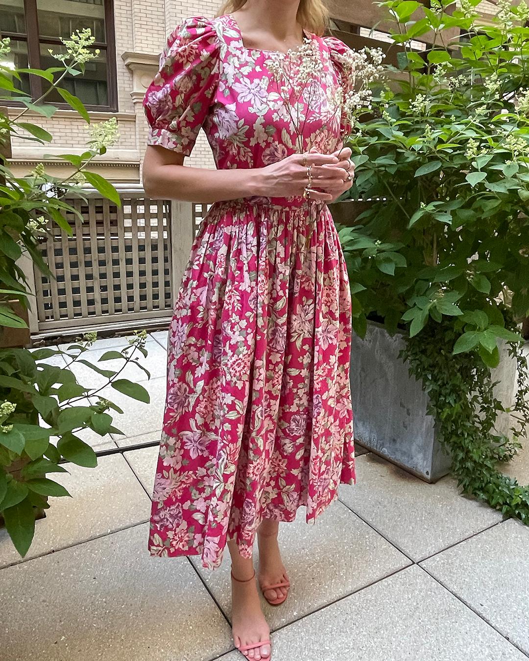 Pink Laura Ashley Floral Dress, 1980s For Sale