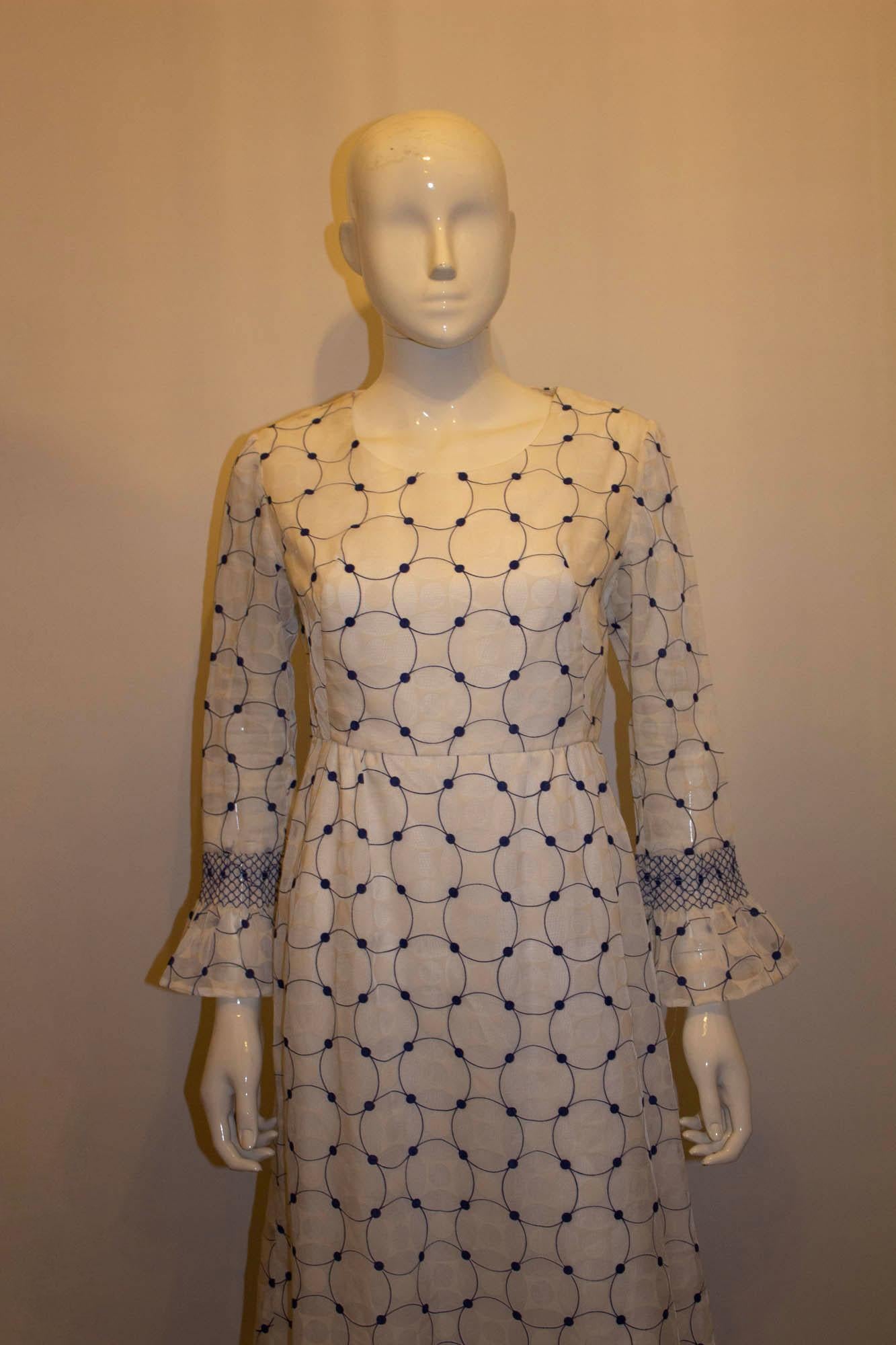 Vintage Laura Lee Blau und Weiß Kleid Damen im Angebot
