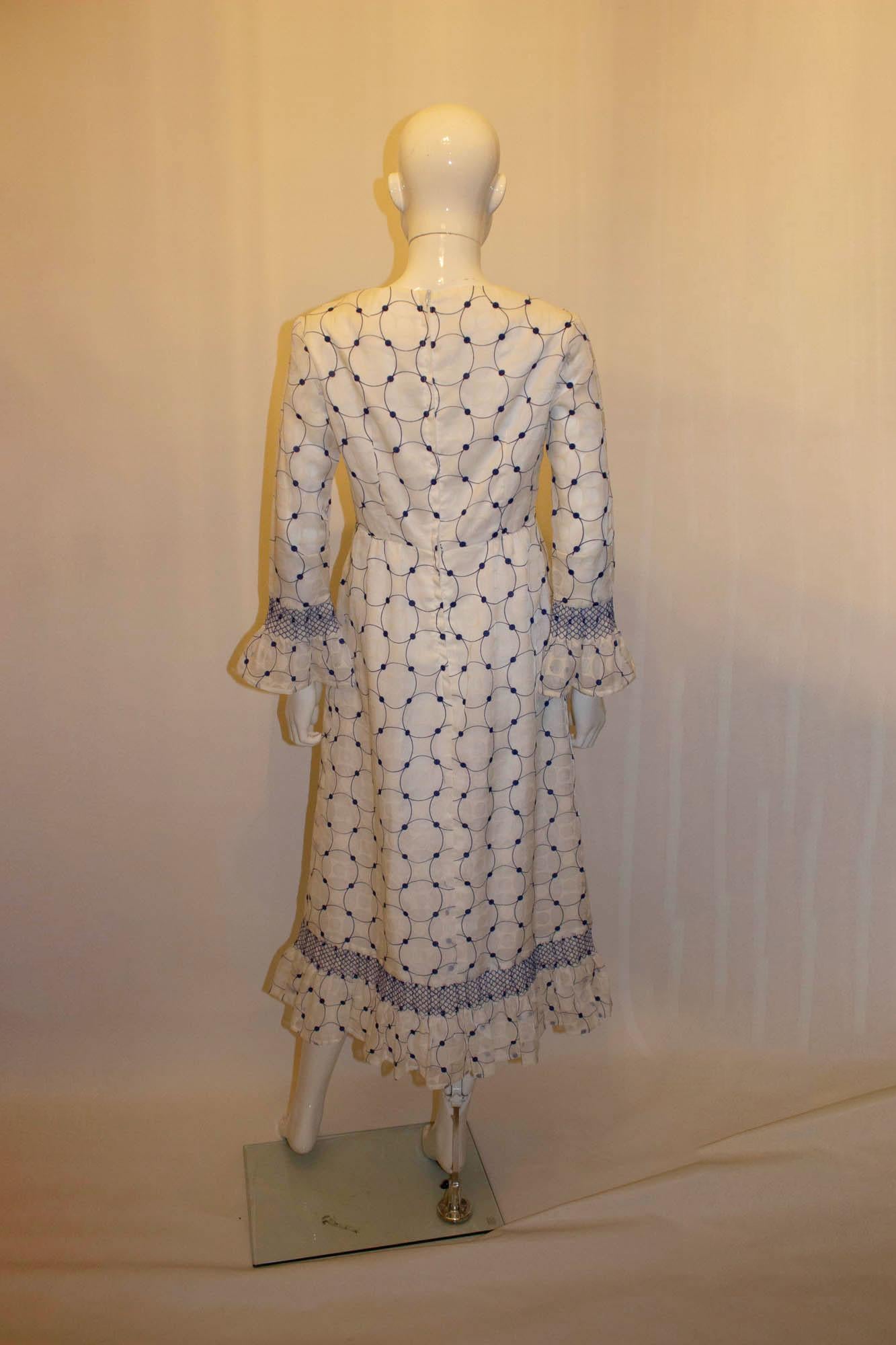 Vintage Laura Lee Blue and White Gown For Sale 1