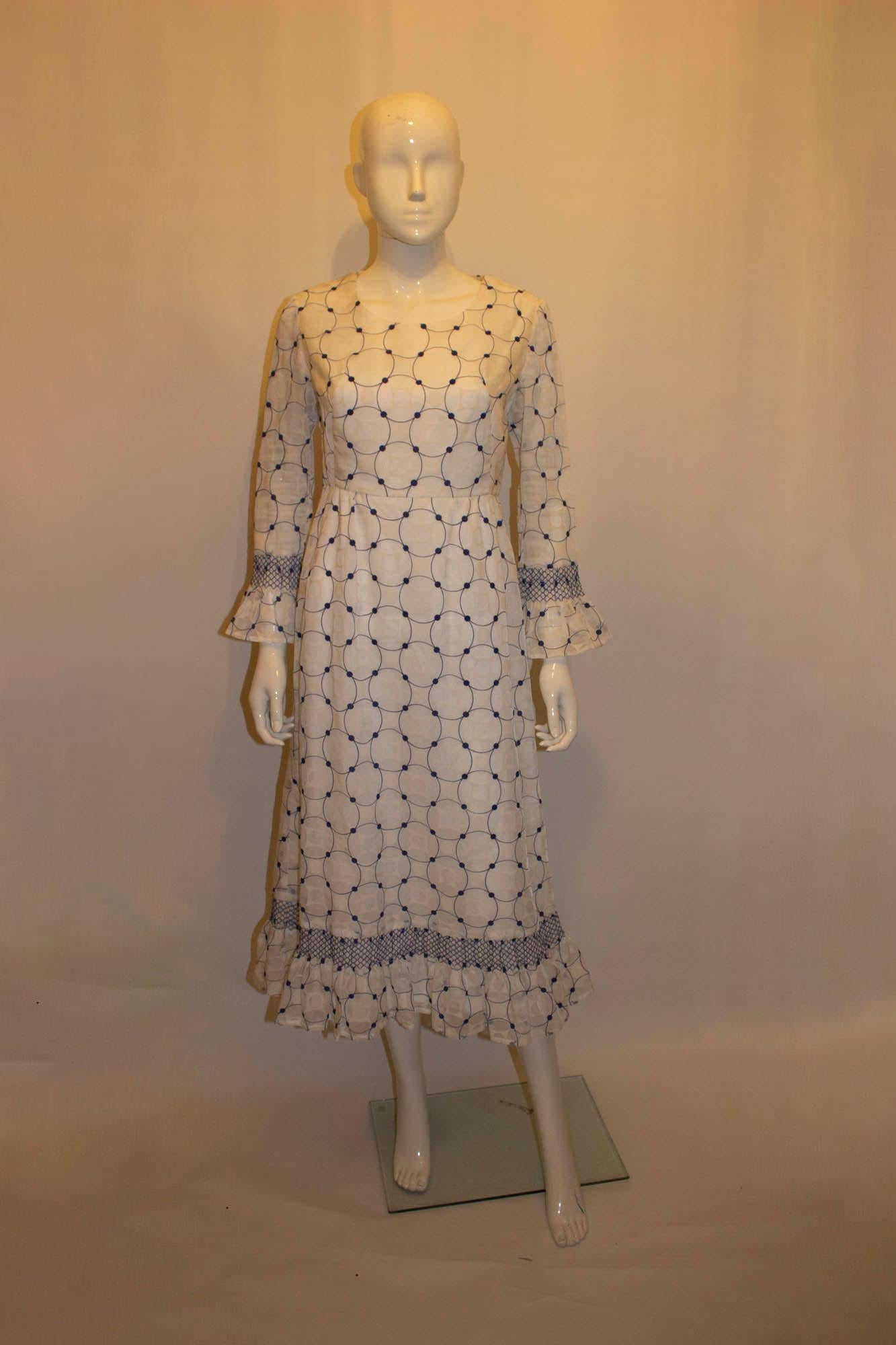 Vintage Laura Lee Blue and White Gown For Sale 3