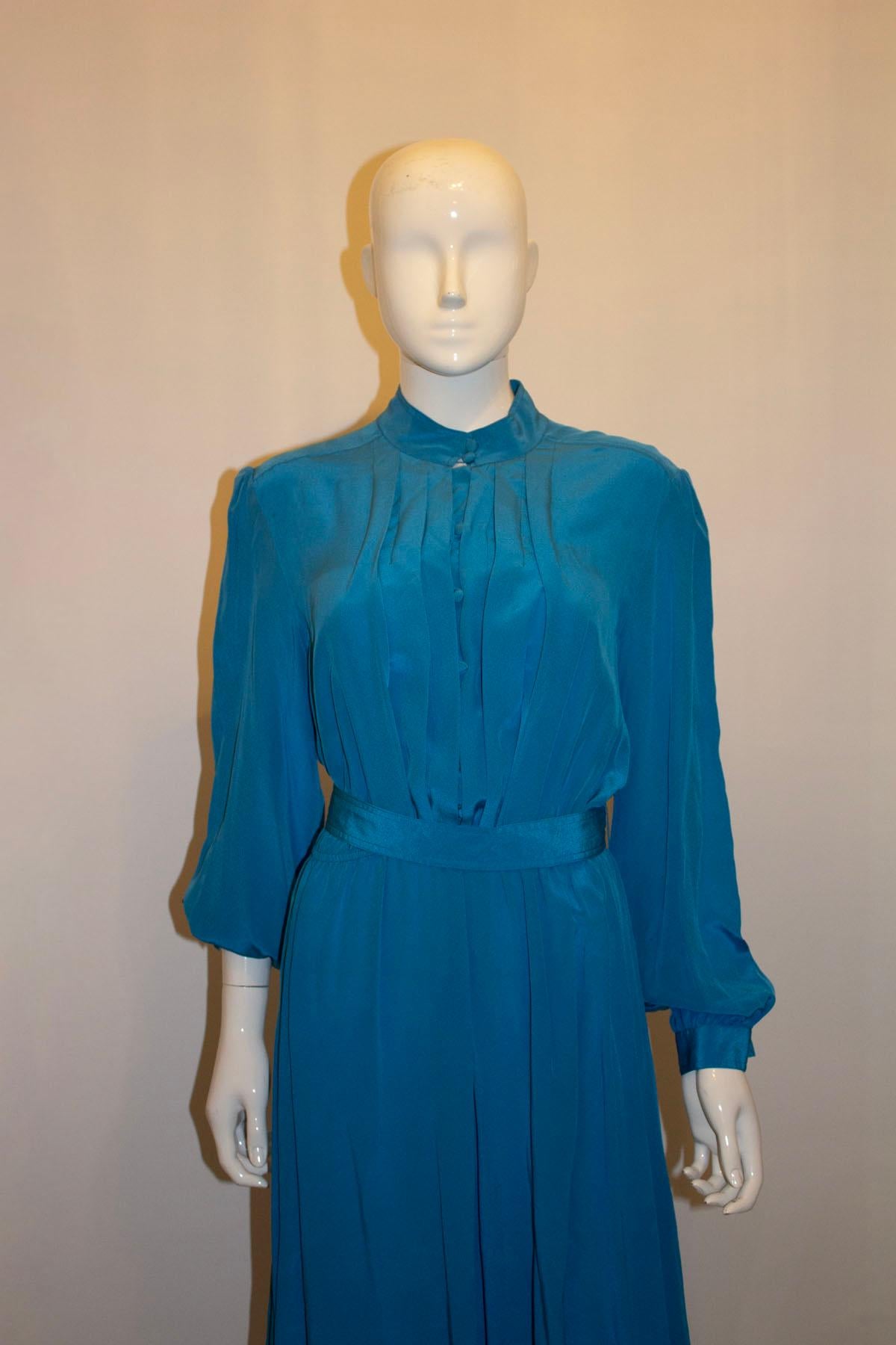 Blue Vintage Laura Philips Turquoise Silk Dress For Sale