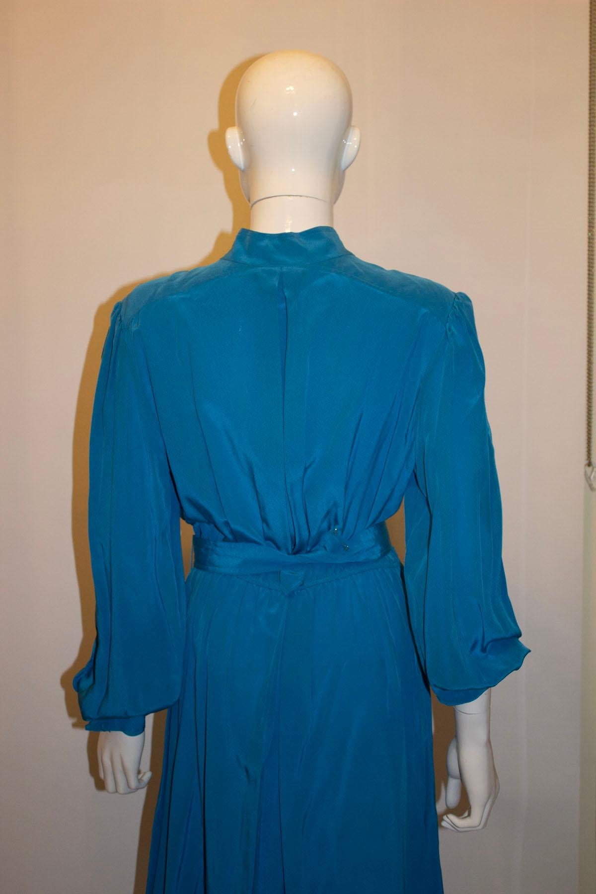 Vintage Laura Philips Turquoise Silk Dress In Good Condition For Sale In London, GB