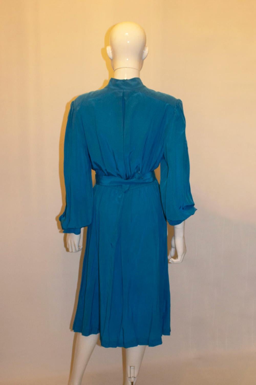 Women's Vintage Laura Philips Turquoise Silk Dress For Sale