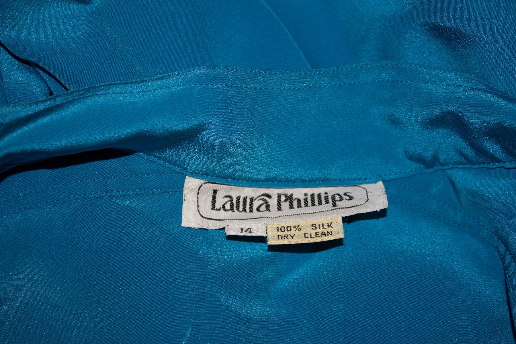 Vintage Laura Philips Turquoise Silk Dress For Sale 1