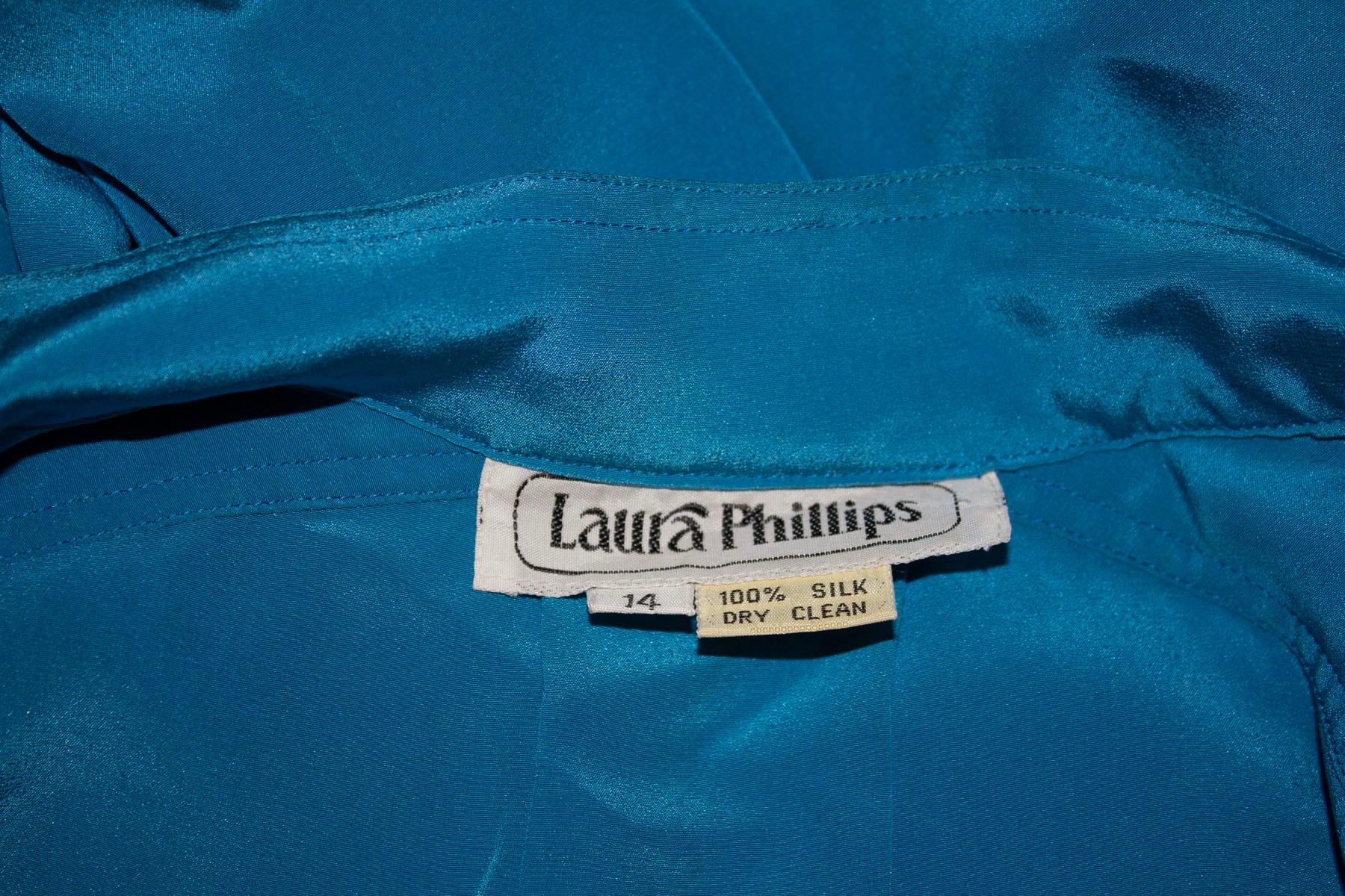 Vintage Laura Philips Turquoise Silk Dress 1
