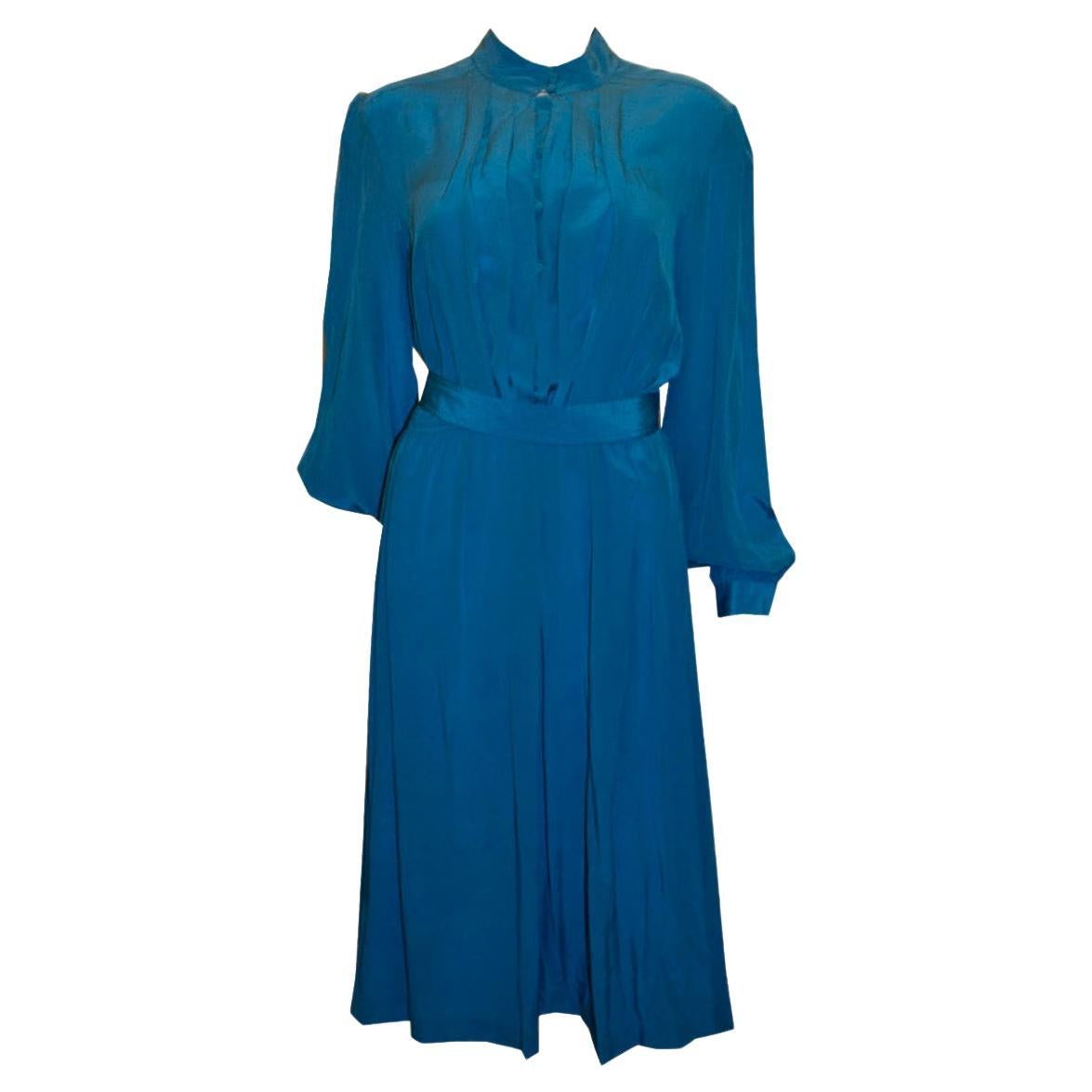 Vintage Laura Philips Turquoise Silk Dress For Sale
