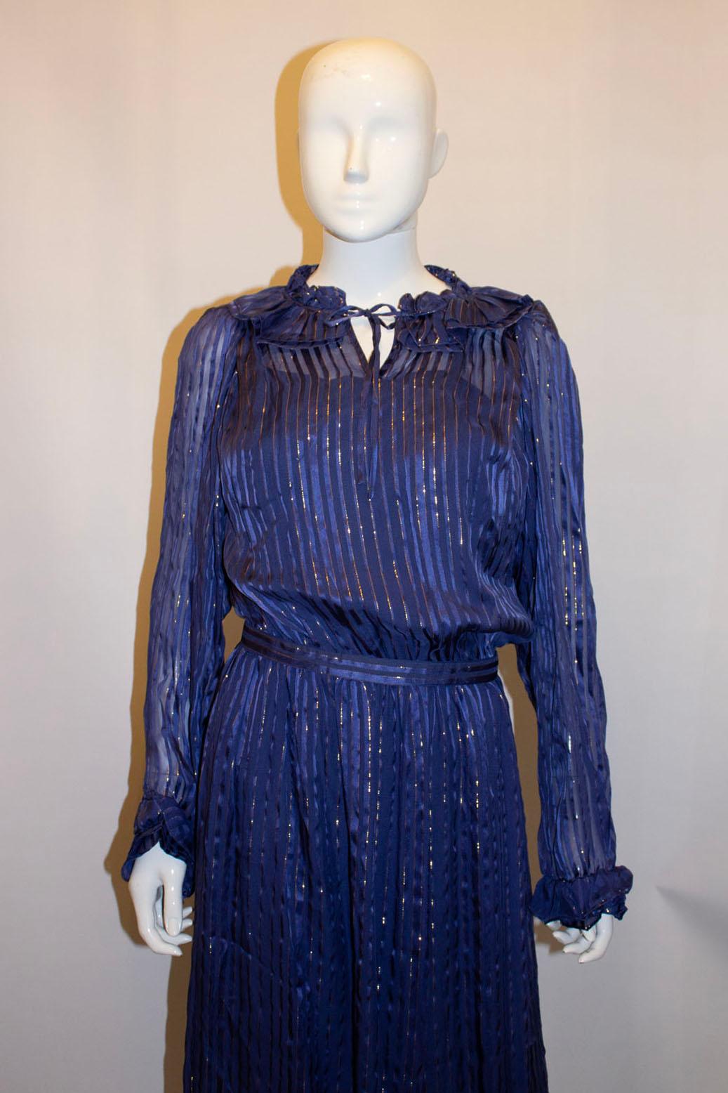 Black Vintage Laura Phillips Lilac and Blue Silk Dress For Sale