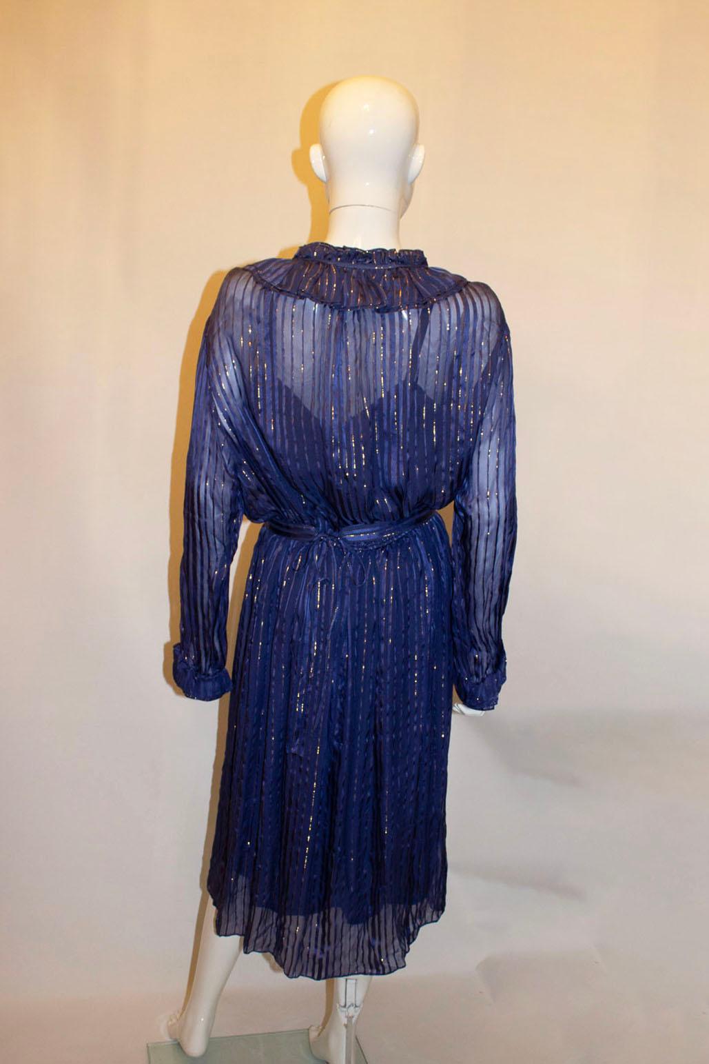 Vintage Laura Phillips Lilac and Blue Silk Dress For Sale 1