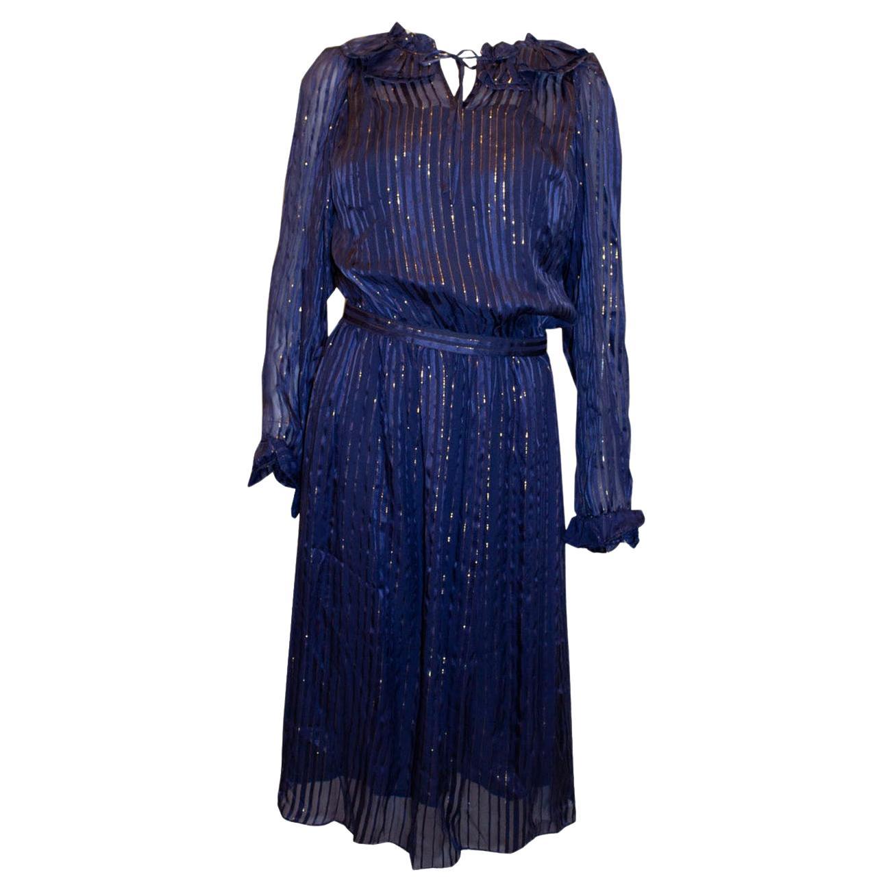 Vintage Laura Phillips Lilac and Blue Silk Dress For Sale