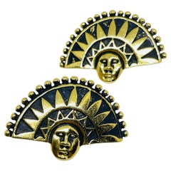 Vintage LAUREL BURCH signed gold enamel designer pierced earrings