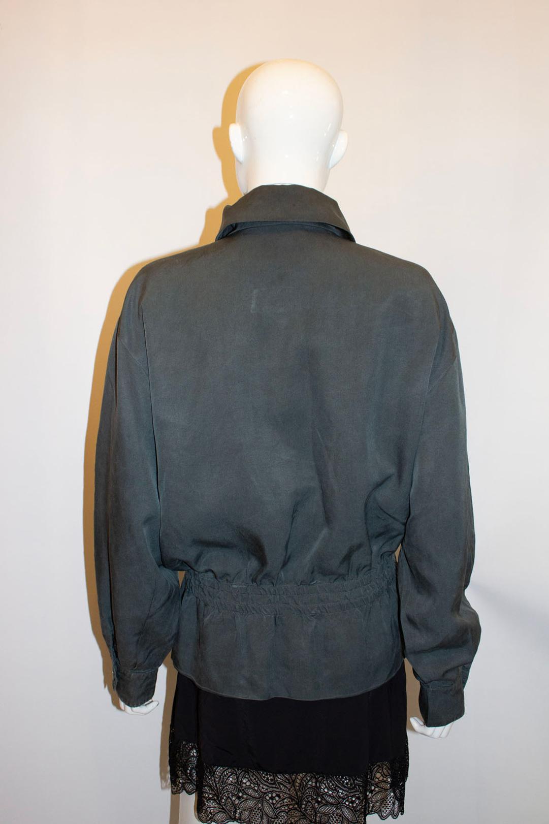 Vintage Laurel Grey / Green Silk Bomber Jacket In Good Condition In London, GB