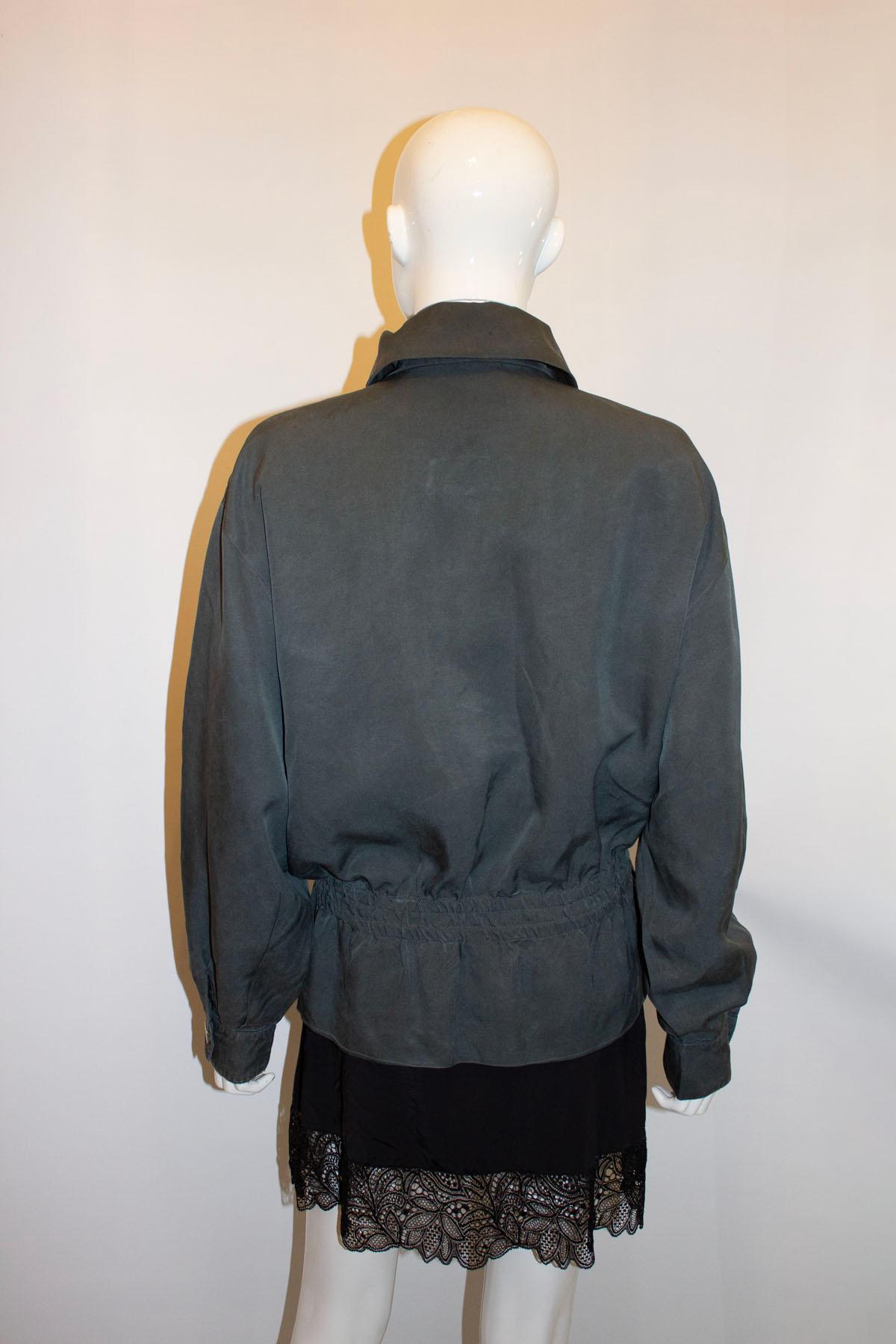 Women's or Men's Vintage Laurel Grey / Green Silk Bomber Jacket