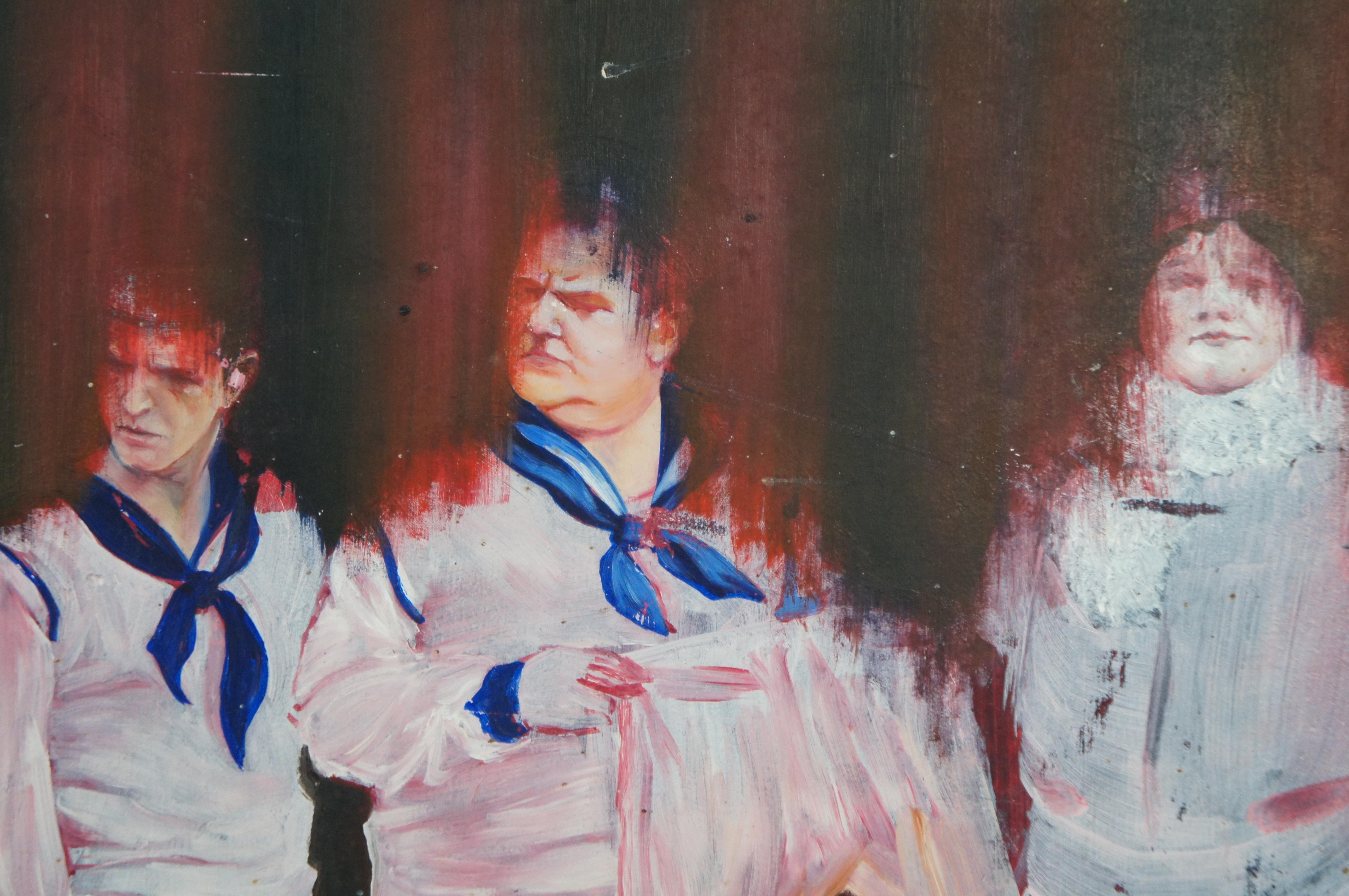 Vintage Laurel & Hardy Costume Parade Yardlong Oil Painting on Board 39