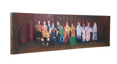 Vintage Laurel & Hardy Costume Parade Yardlong Oil Painting on Board 39"