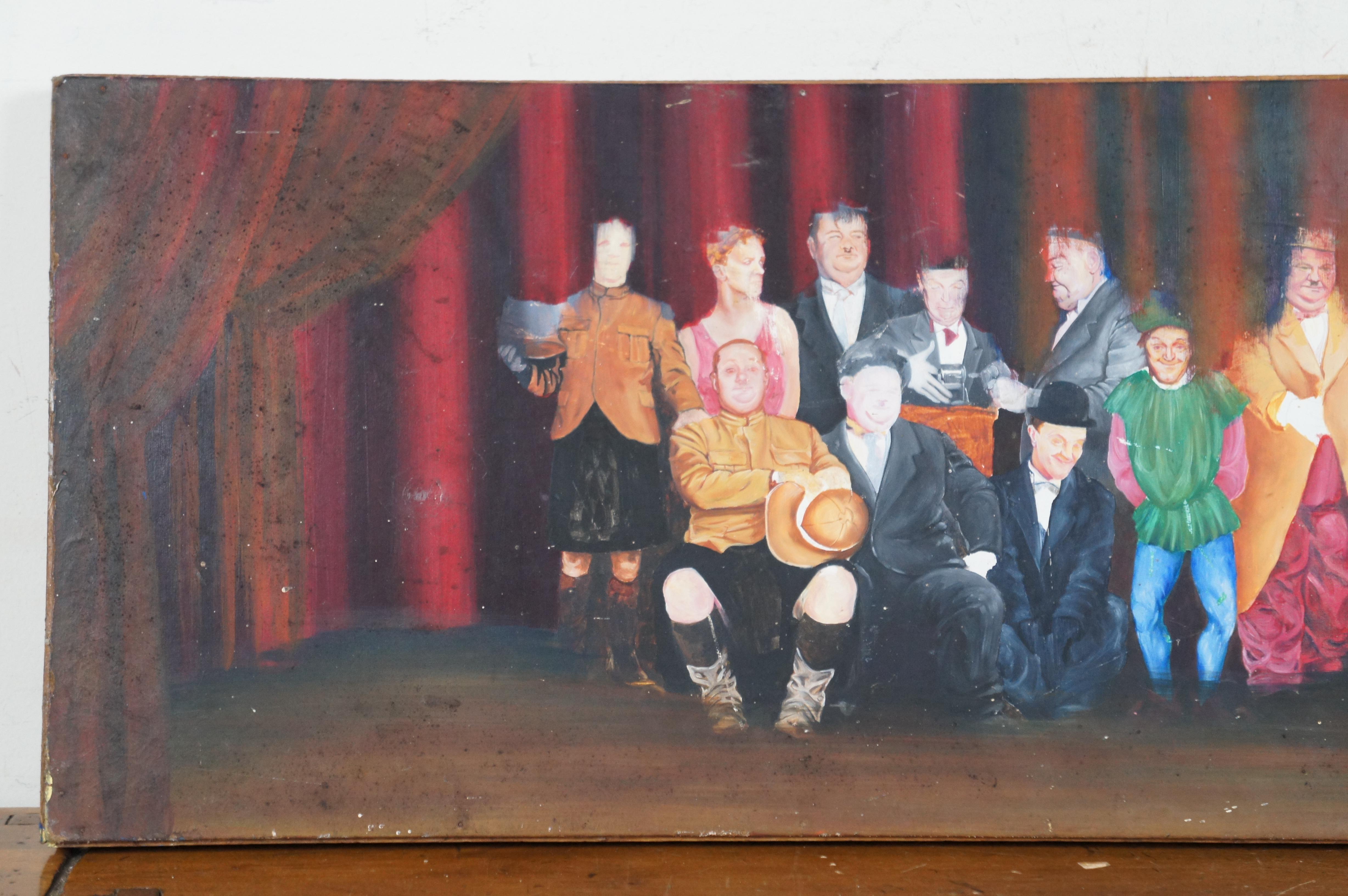 Vintage Laurel & Hardy Costume Parade Yardlong Oil Painting on Board 39