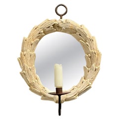 Vintage Laurel Leaf Wall Mirror With Candle Holder