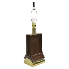 Vintage Laurel Mid Century Modernist Chocolate Brown Keramik & Messing Tischlampe