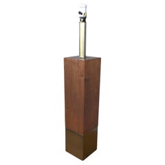 Vintage Laurel Walnut and Brass Table Lamp Attributed to Laurel Lamps