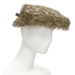 vintage LAURENCE PARIS brown straw raffia woven bow grosgrain boater hat