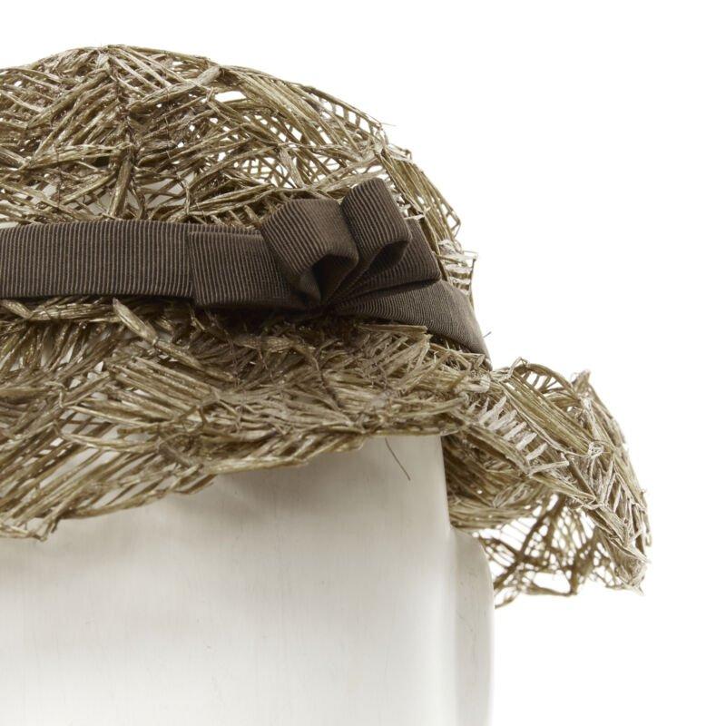 Beige cappello vintage LAURENCE PARIS in paglia e rafia marrone con fiocco in grosgrain in vendita