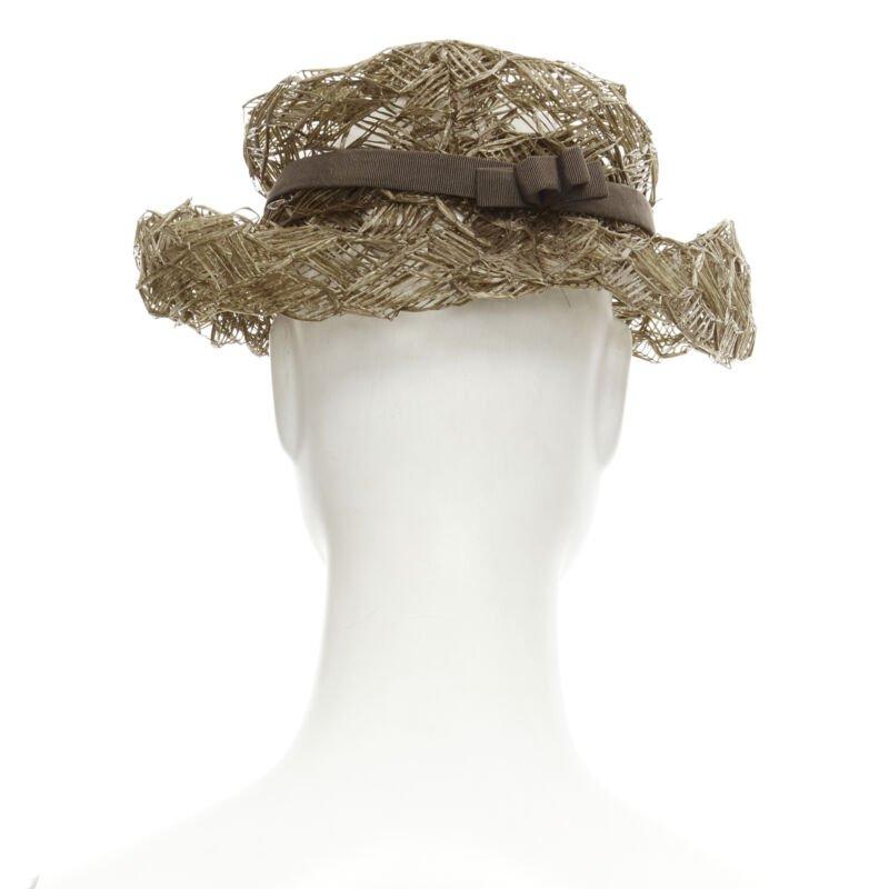 Donna cappello vintage LAURENCE PARIS in paglia e rafia marrone con fiocco in grosgrain in vendita