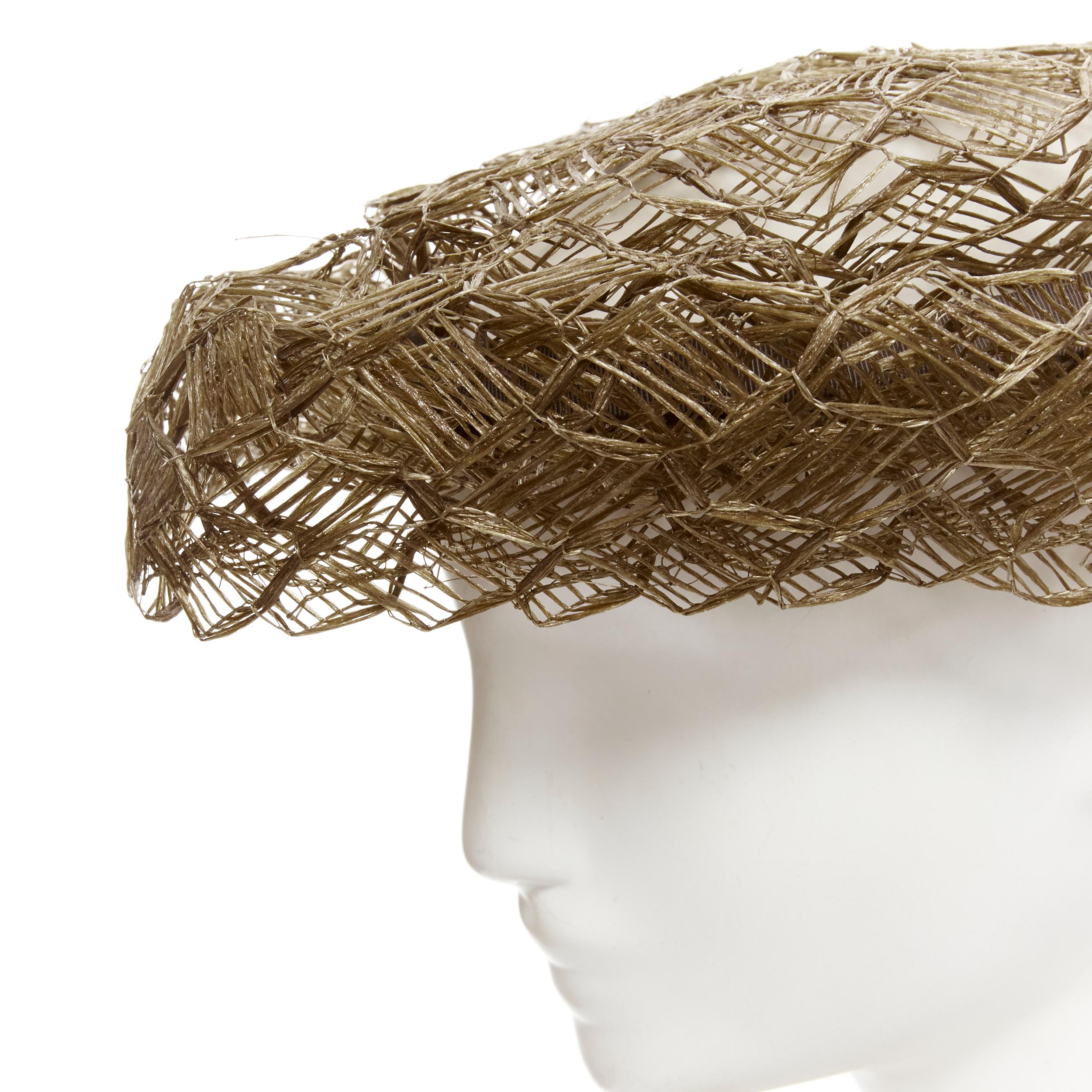 vintage LAURENCE PARIS brown straw raffia woven bow grosgrain boater hat For Sale 1