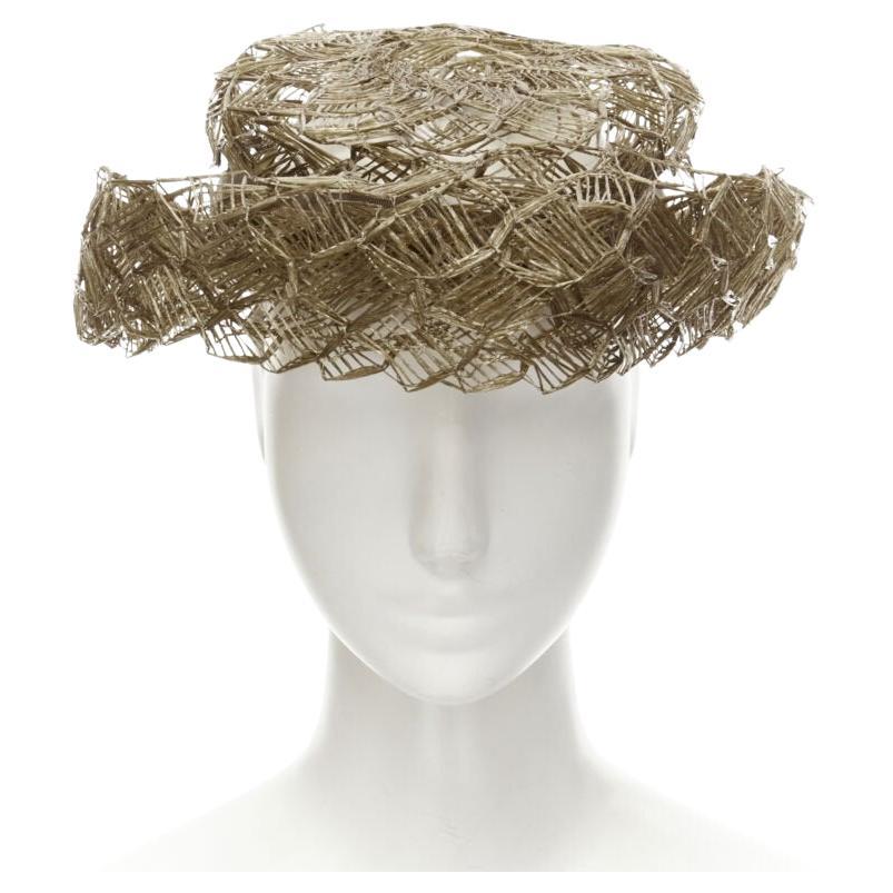 Vintage LAURENCE PARIS Bootshut aus braunem Stroh raffia mit geflochtener Schleife