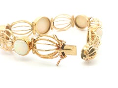 Vintage Laurits Berth 14k Yellow Gold Cabochon Opal Wire Work Danish Bracelet