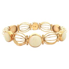 Vintage Laurits Berth 14k Yellow Gold Cabochon Opal Wire Work Danish Bracelet