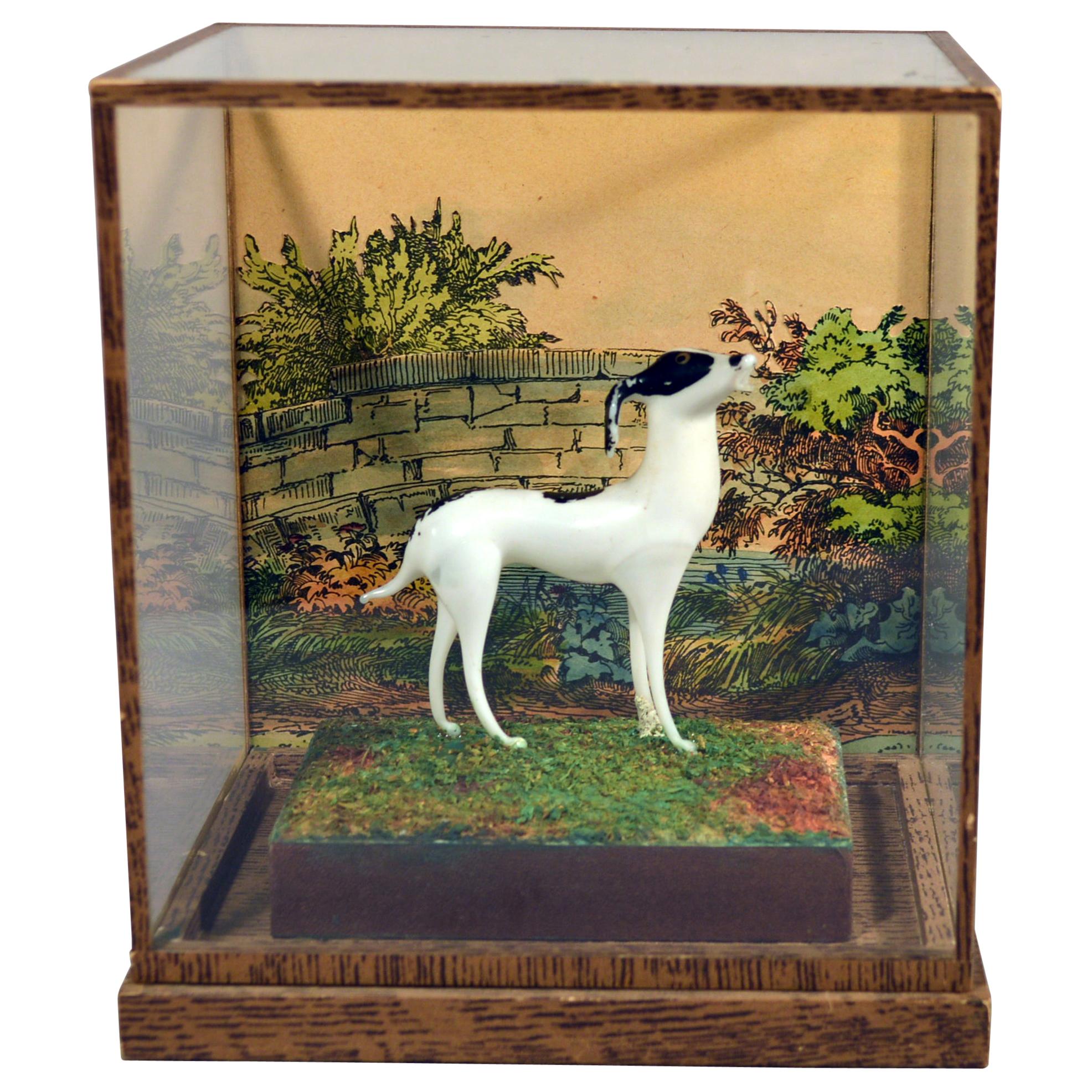 Vintage Lauscha Glass Shadow Box with Glass Dog