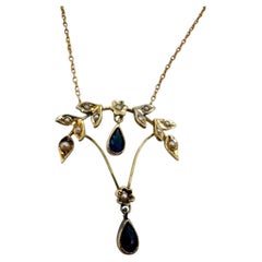 Vintage Lavalier Pearl Necklace 14K Yellow Gold