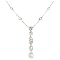 Vintage Lavalier Y Drop Necklace Old Cut Multi Diamond Drop Necklace in Platinum