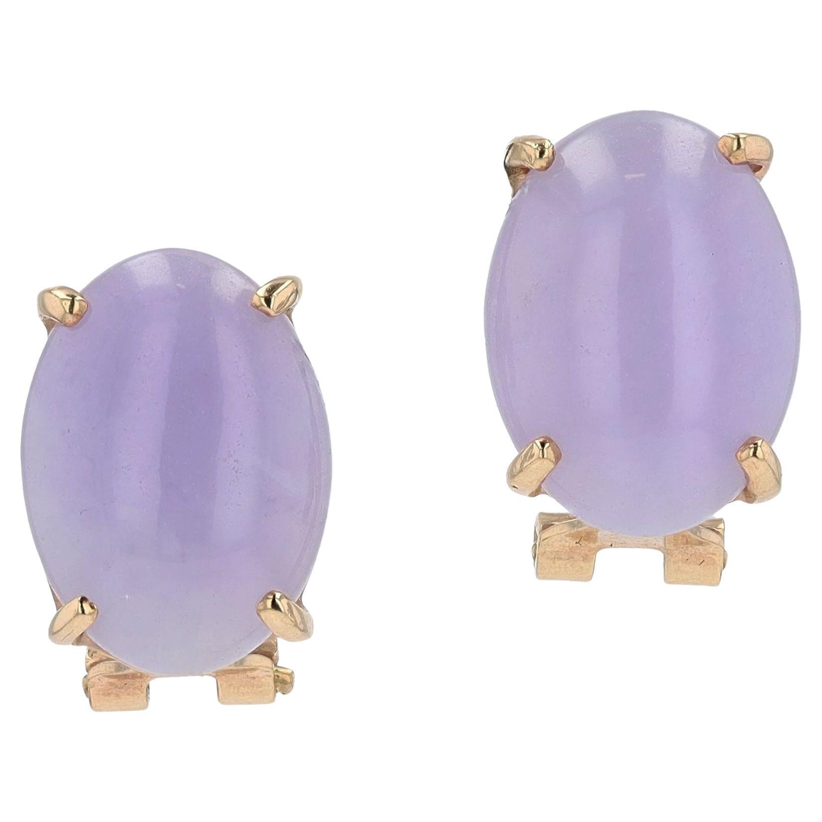 Ovale Vintage-Ohrringe aus lavendelfarbener Jade und 14k Gold im Angebot