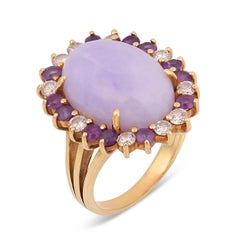 Vintage lavender jade amethyst diamond 14k yellow gold cluster ring