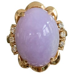 Vintage Lavender Jade Cabochon 14 Karat Yellow Gold Ring
