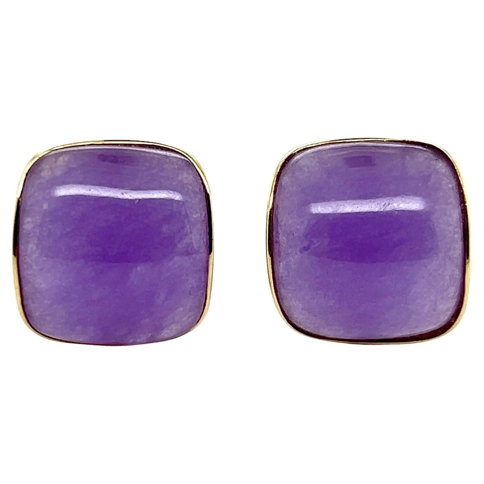 Orecchini vintage in giadeite cabochon in oro giallo 14k con chiusura a omega anni
80