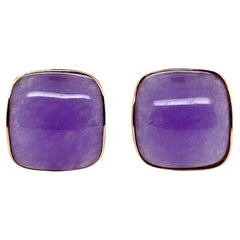 Orecchini vintage in giadeite cabochon in oro giallo 14k con chiusura a omega anni '80