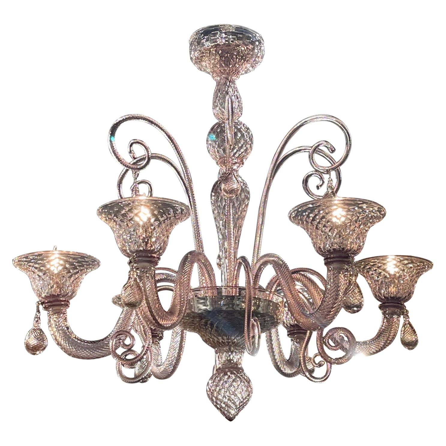 Lampadario a 6 luci in vetro di Murano vintage color lavanda