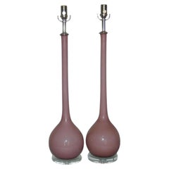 Vintage Lavender Murano Glass Long Neck Table Lamps