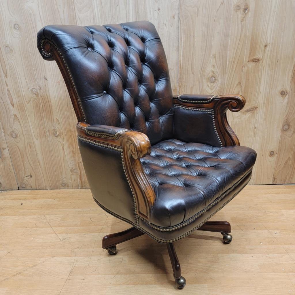 Late 20th Century Vintage Lavish Collection Chesterfield Style Executive Desk Chair in Leather