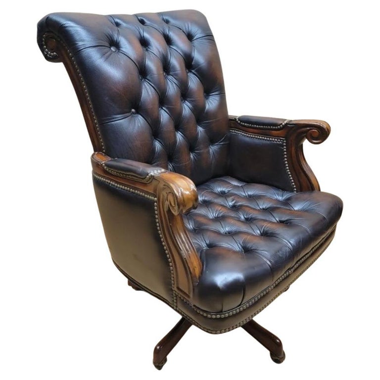 Vintage Lavish Collection Chesterfield Style Executive Desk Chair in Leather For Sale at 1stDibs