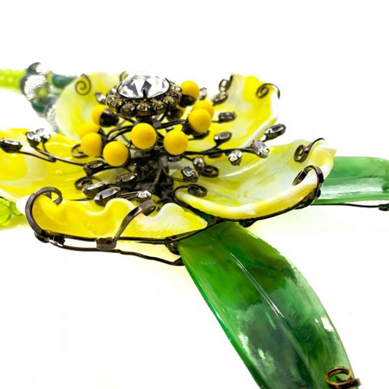 Women's Vintage Lawrence Vrba Gigantic Acid Yellow Floral Necklace Corsage Brooch 2000s