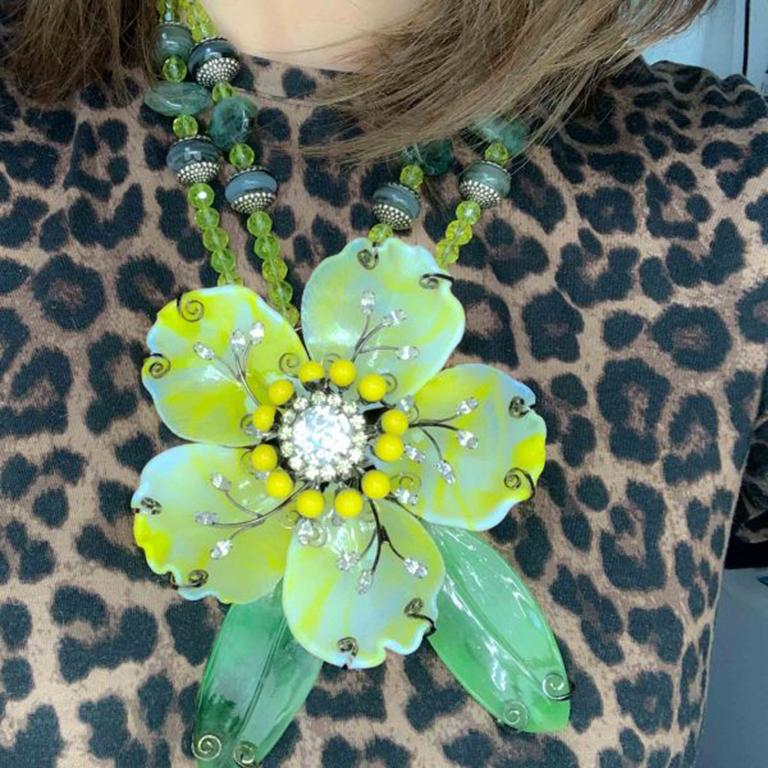 The most spectacular Vintage Lawrence Vrba Floral Necklace which also doubles as a statement brooch or corsage. If you are on the hunt for a larger than life jewel or a floral jewel statement. You've found it ! This incredible creation by Larry or