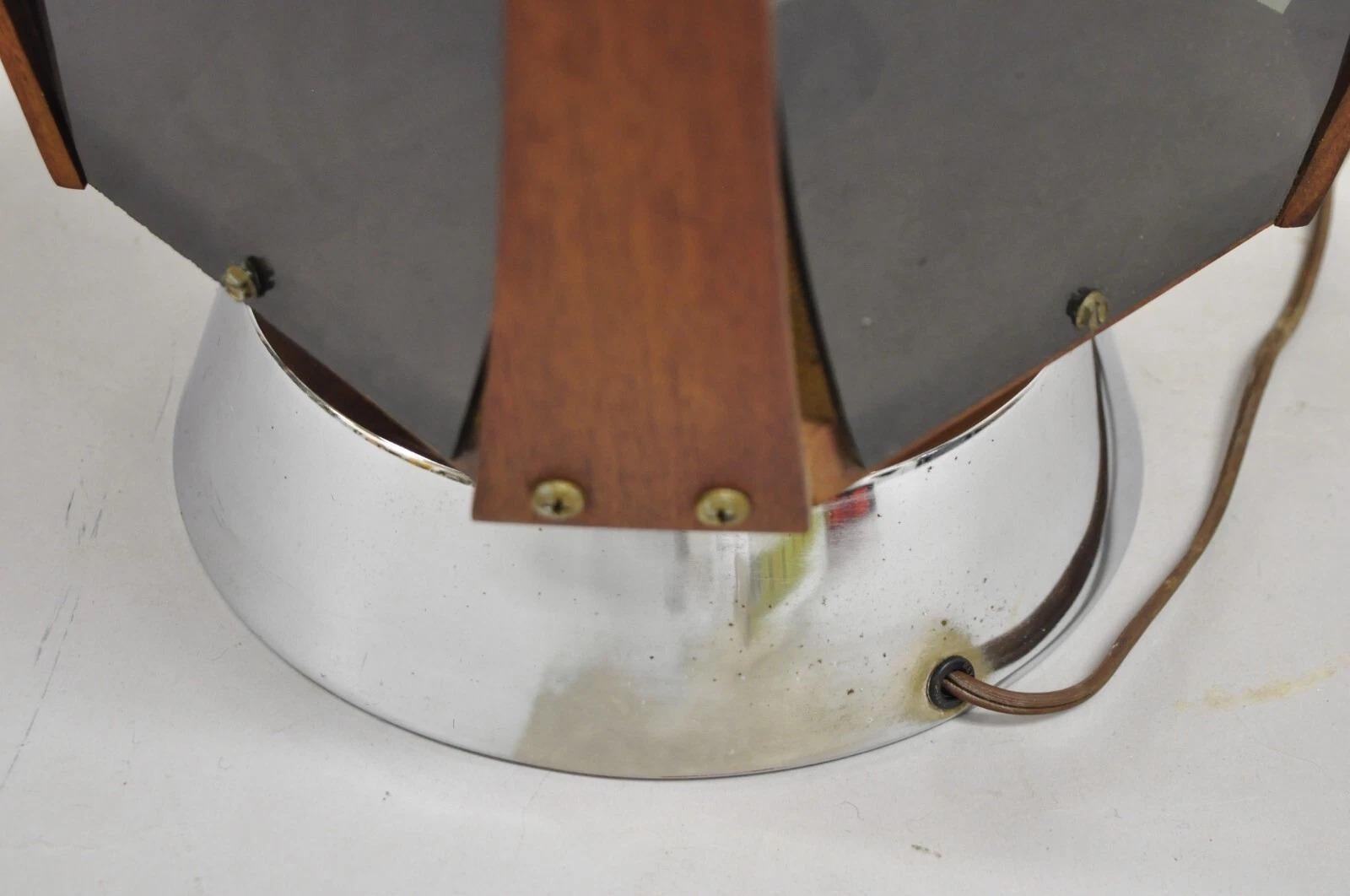 Vintage Lawrin Mid Century Modern Walnut Chrome Smoked Plexiglass Table Lamp For Sale 3