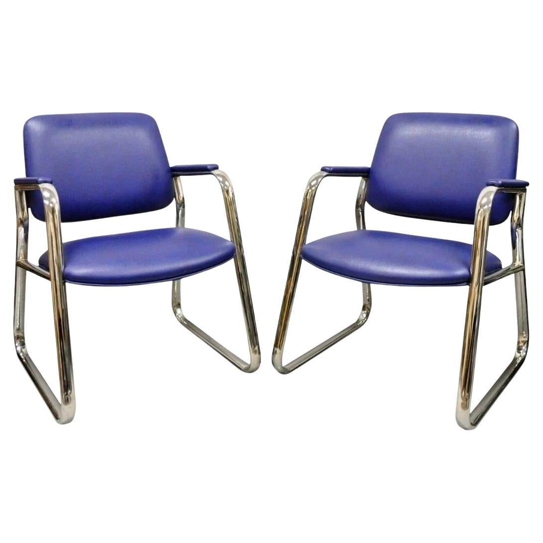 Vintage Lawsonia Stylex Mid Century Modern Blue Chrome Lounge Chairs - a Pair For Sale