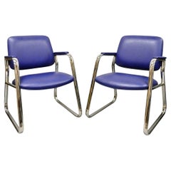 Vintage Lawsonia Stylex Mid Century Modern Blue Chrome Lounge Chairs - a Pair