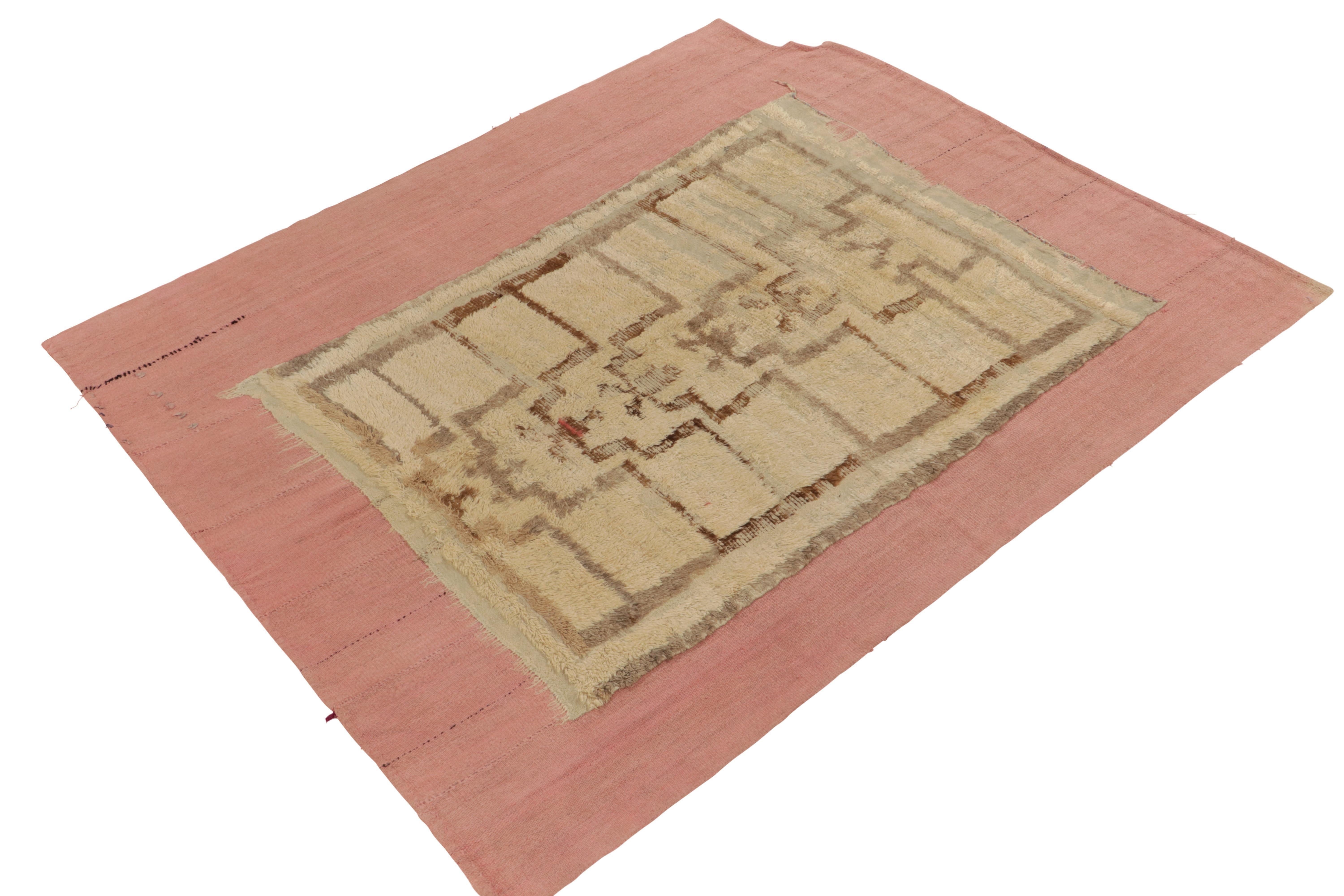 Modern Vintage Layered Kilim Rug in Pink-Brown Superimposed Pattern by Rug & Kilim For Sale