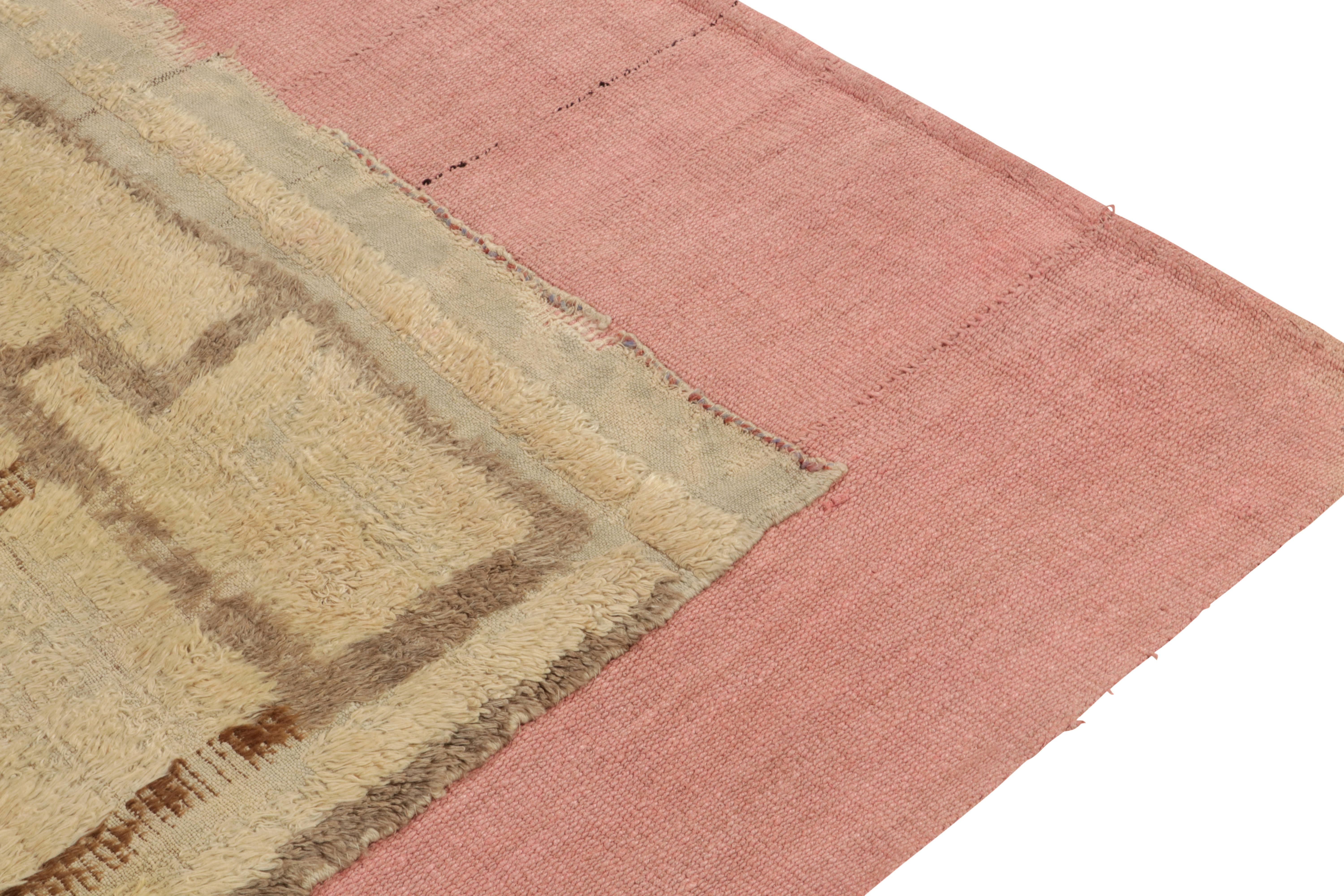 Hand-Knotted Vintage Layered Kilim Rug in Pink-Brown Superimposed Pattern by Rug & Kilim For Sale