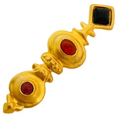 Vintage LAZULI matte gold jewel cabochon Etruscan designer brooch