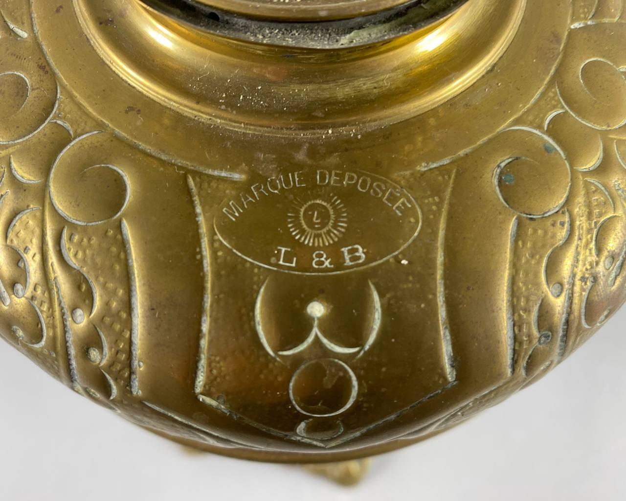 Art Deco Vintage L&B Brevete Marque Deposee Brass Oil Lamp, Belgium, 1970 For Sale